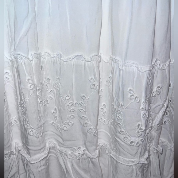 White Eyelet Lace Button Front Mini Dress - Picture 3 of 8